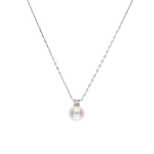 【Fairy Size】無調色 アコヤ真珠 6.25mm セミラウンド 天然ダイヤモンド プラチナ PT900 ペンダント ネックレス 45cm チェーン付き