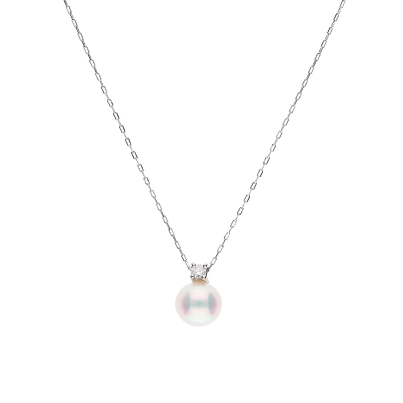 【Fairy Size】無調色 アコヤ真珠 6.75mm セミラウンド 天然ダイヤモンド プラチナ PT900 ペンダント ネックレス 45cm チェーン付き