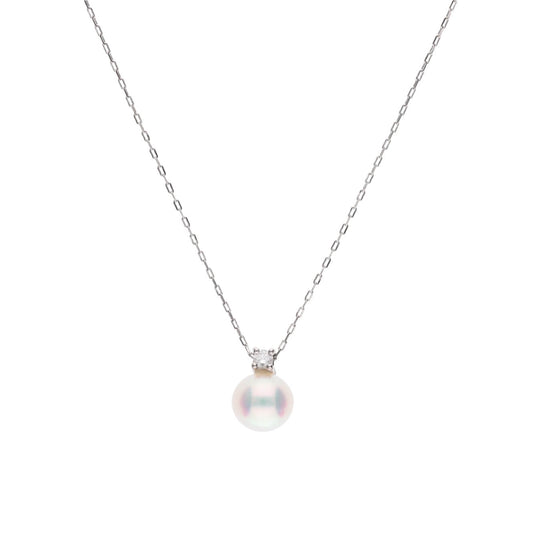 【Fairy Size】無調色 アコヤ真珠 6.75mm セミラウンド 天然ダイヤモンド プラチナ PT900 ペンダント ネックレス 45cm チェーン付き