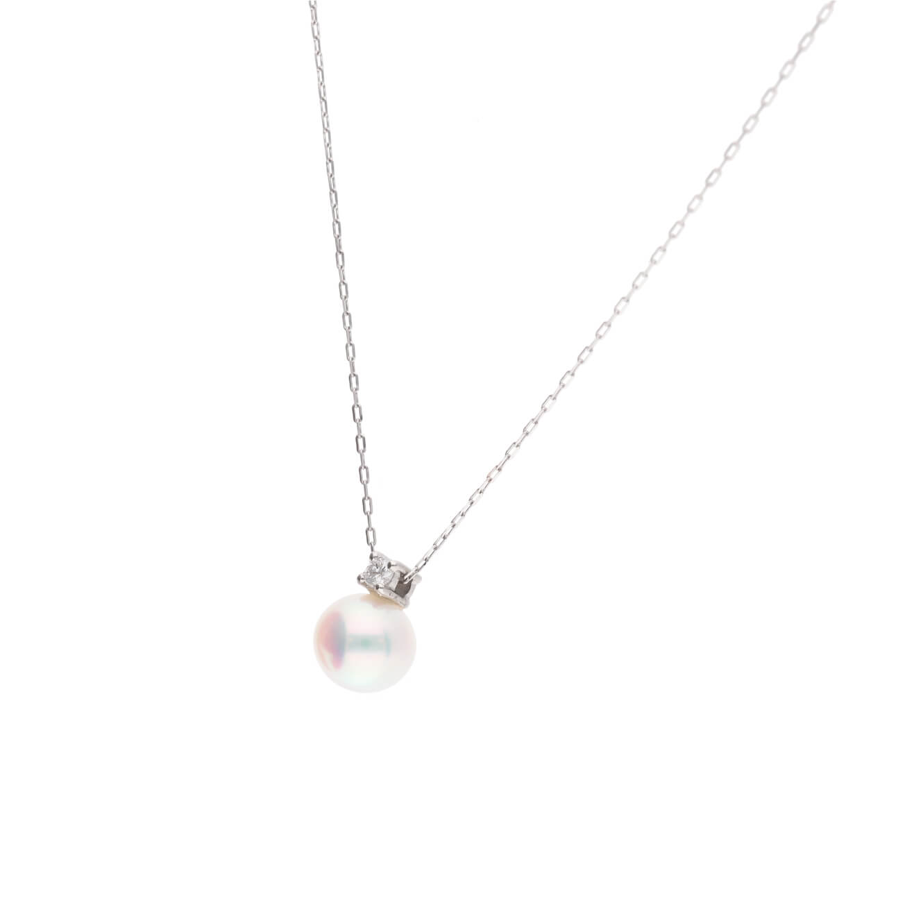 【Fairy Size】無調色 アコヤ真珠 6.75mm セミラウンド 天然ダイヤモンド プラチナ PT900 ペンダント ネックレス 45cm チェーン付き