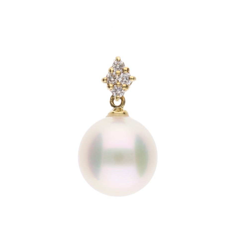 【星菱】無調色 アコヤパール（8mm・ラウンド系）天然ダイヤモンド K18 イエローゴールド ペンダントトップ