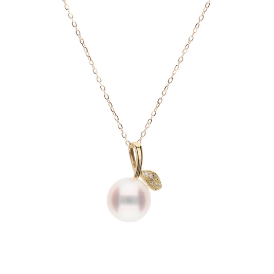 【姫果】無調色 アコヤパール（8mm・ラウンド系）天然ダイヤモンド K18 イエローゴールド ペンダントトップ