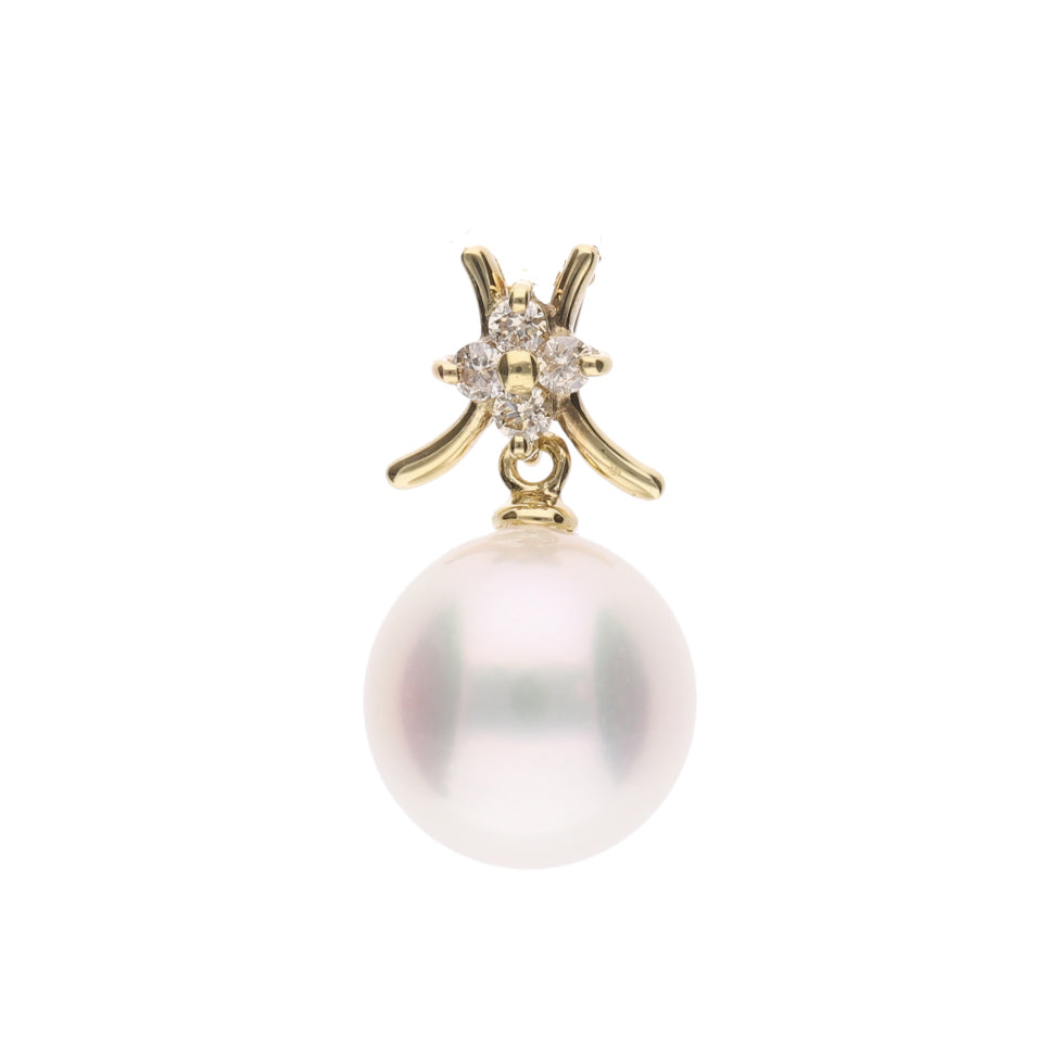 【久遠】無調色 アコヤパール（8.0mm・ラウンド系）天然ダイヤモンド K18 イエローゴールド ペンダントトップ