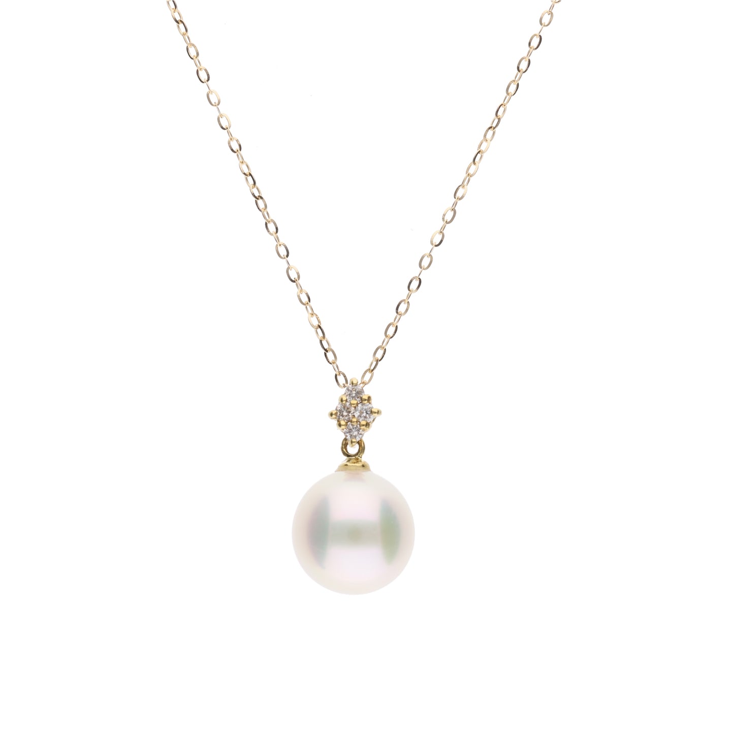 【星菱】無調色 アコヤパール（8mm・ラウンド系）天然ダイヤモンド K18 イエローゴールド ペンダントトップ