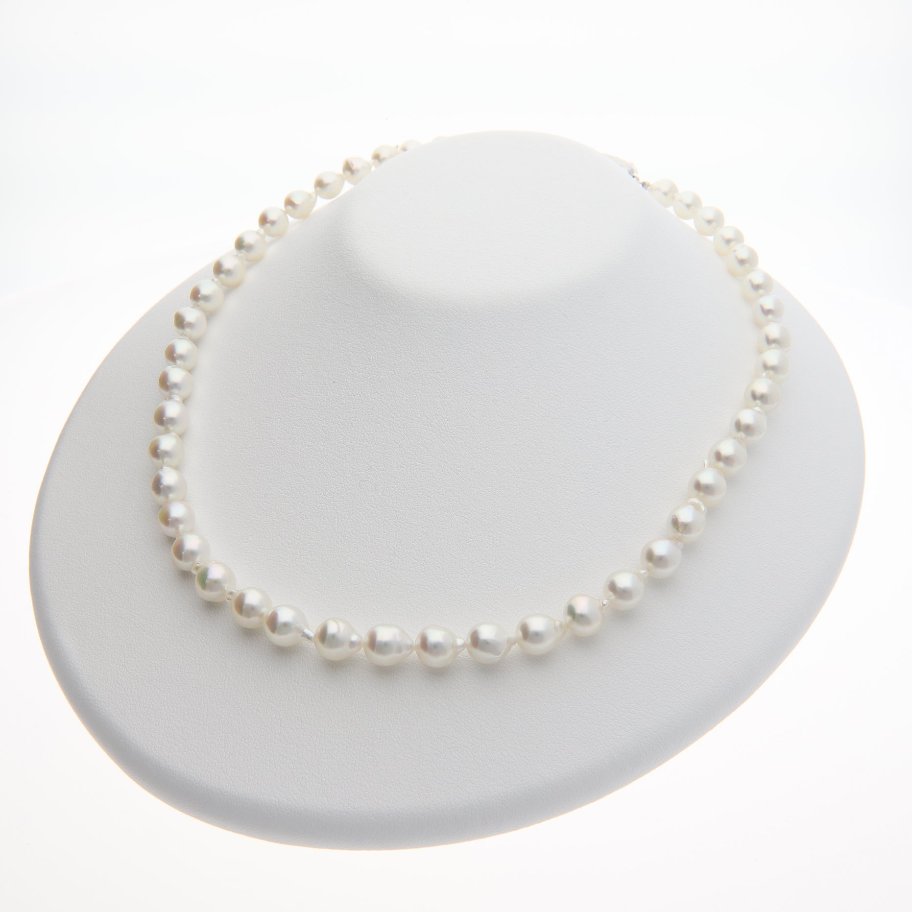 アコヤ真珠 バロックパール ネックレス 無調色真珠 テリ最強 厚い真珠層 小キズ 7.0-8.0｜BQ0021