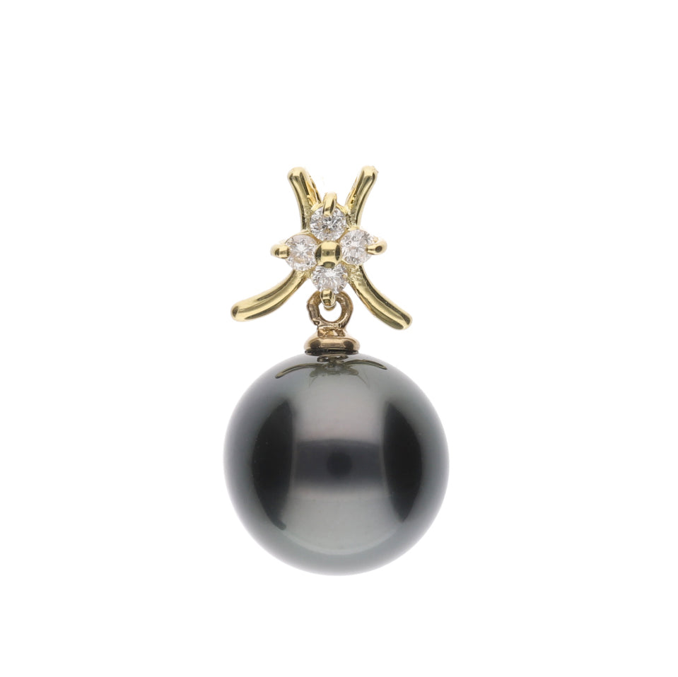 【久遠】ブラックパール（黒蝶真珠・8.0mm・セミラウンド系）天然ダイヤモンド K18 イエローゴールド ペンダントトップ