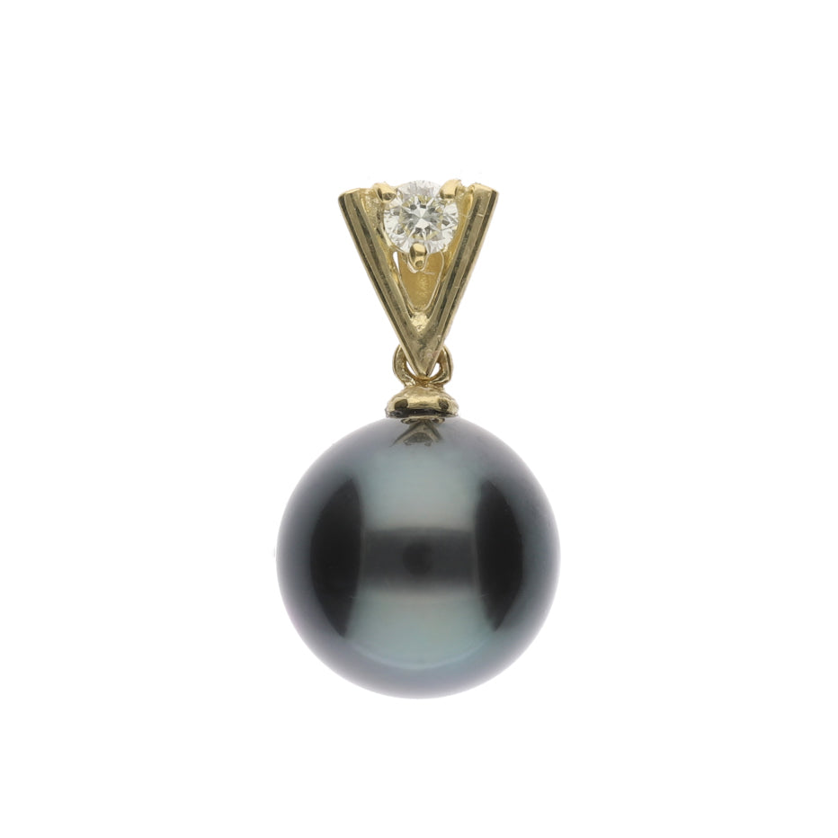 【星影】ブラックパール（黒蝶真珠・8mm・セミラウンド系）天然ダイヤモンド K18 イエローゴールド ペンダントトップ