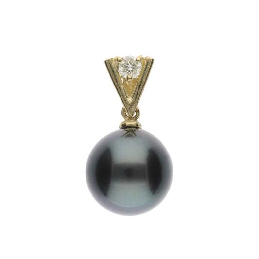 【星影】ブラックパール（黒蝶真珠・8mm・セミラウンド系）天然ダイヤモンド K18 イエローゴールド ペンダントトップ