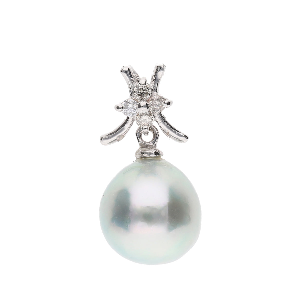 【久遠】ウルトラスカイブルー 無調色 アコヤ真珠 8.0mm バロック ダイヤモンド K18 ホワイトゴールド ペンダントトップ