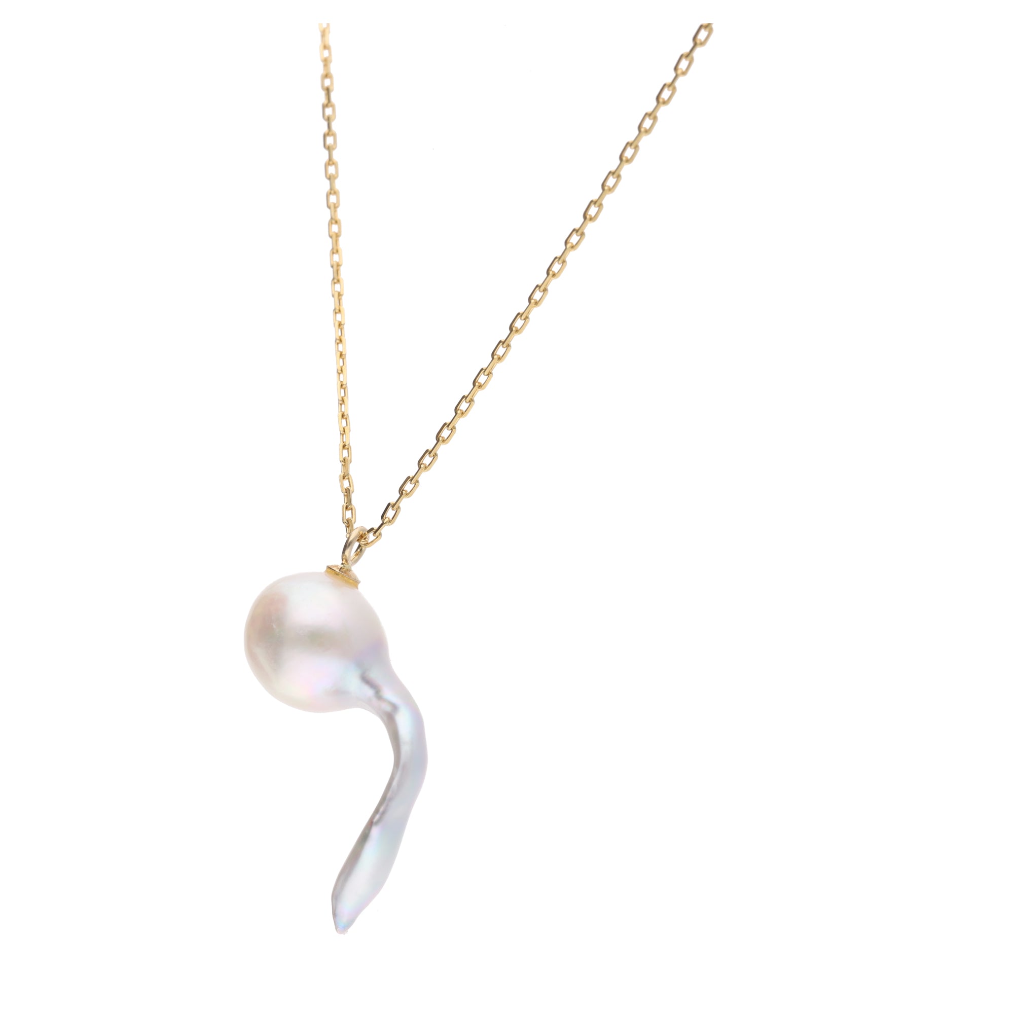 おさかな真珠・おたまじゃくし（無調色アコヤ真珠 7.3-18.9mm A ホワイト系） ペンダント シルバーチェーン付き（SV925） 世界にひとつ #3022