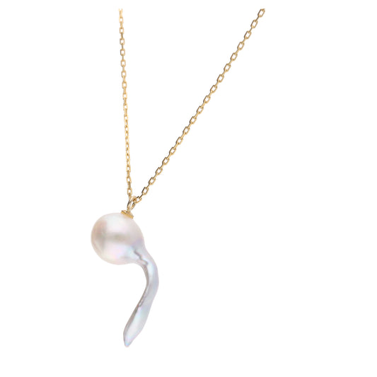 おさかな真珠・おたまじゃくし（無調色アコヤ真珠 7.3-18.9mm A ホワイト系） ペンダント シルバーチェーン付き（SV925） 世界にひとつ #3022