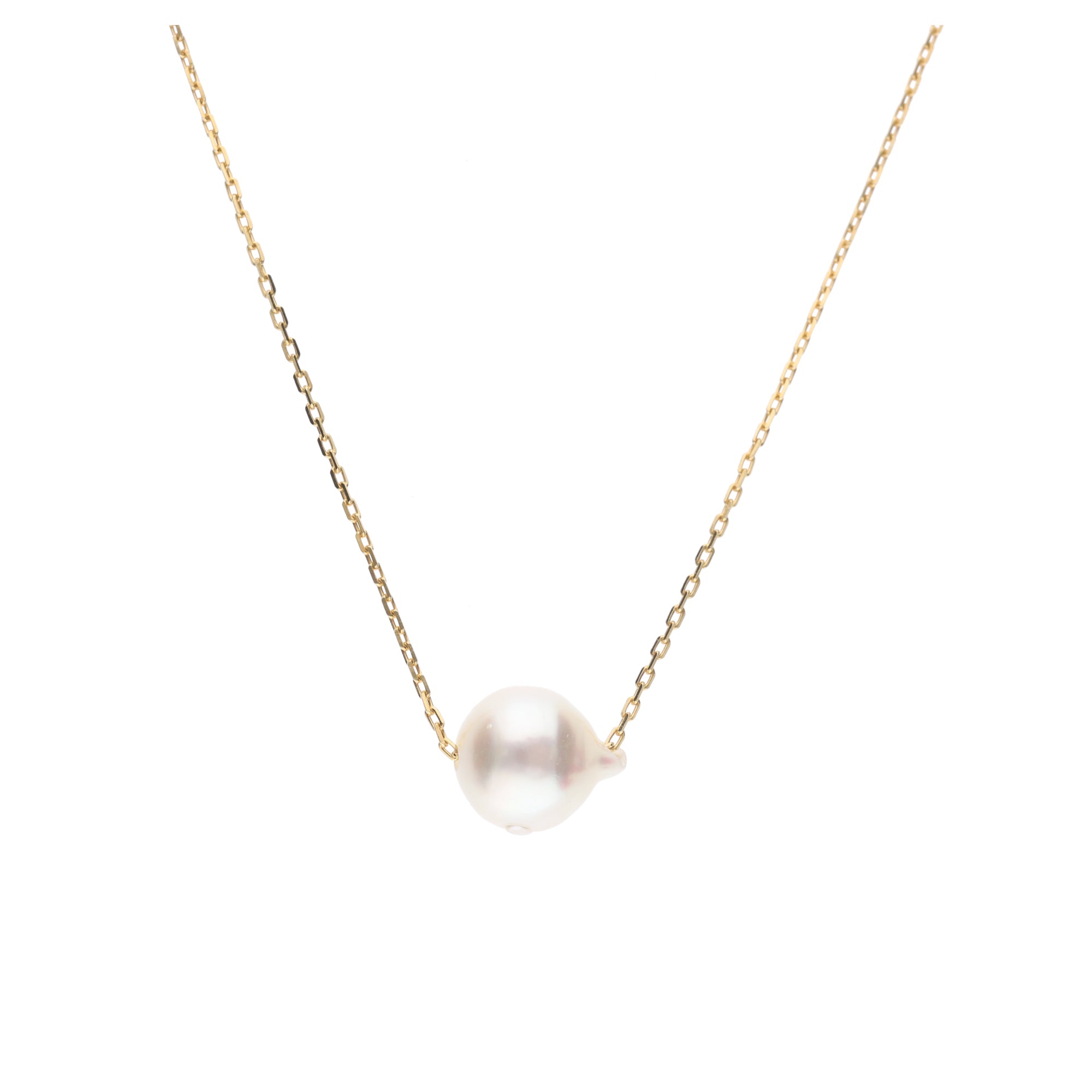 おさかな真珠・ふぐ（無調色アコヤ真珠 7.5-8.9mm A ホワイト系） スルーネックレス（SV925） 世界に一つ #3001