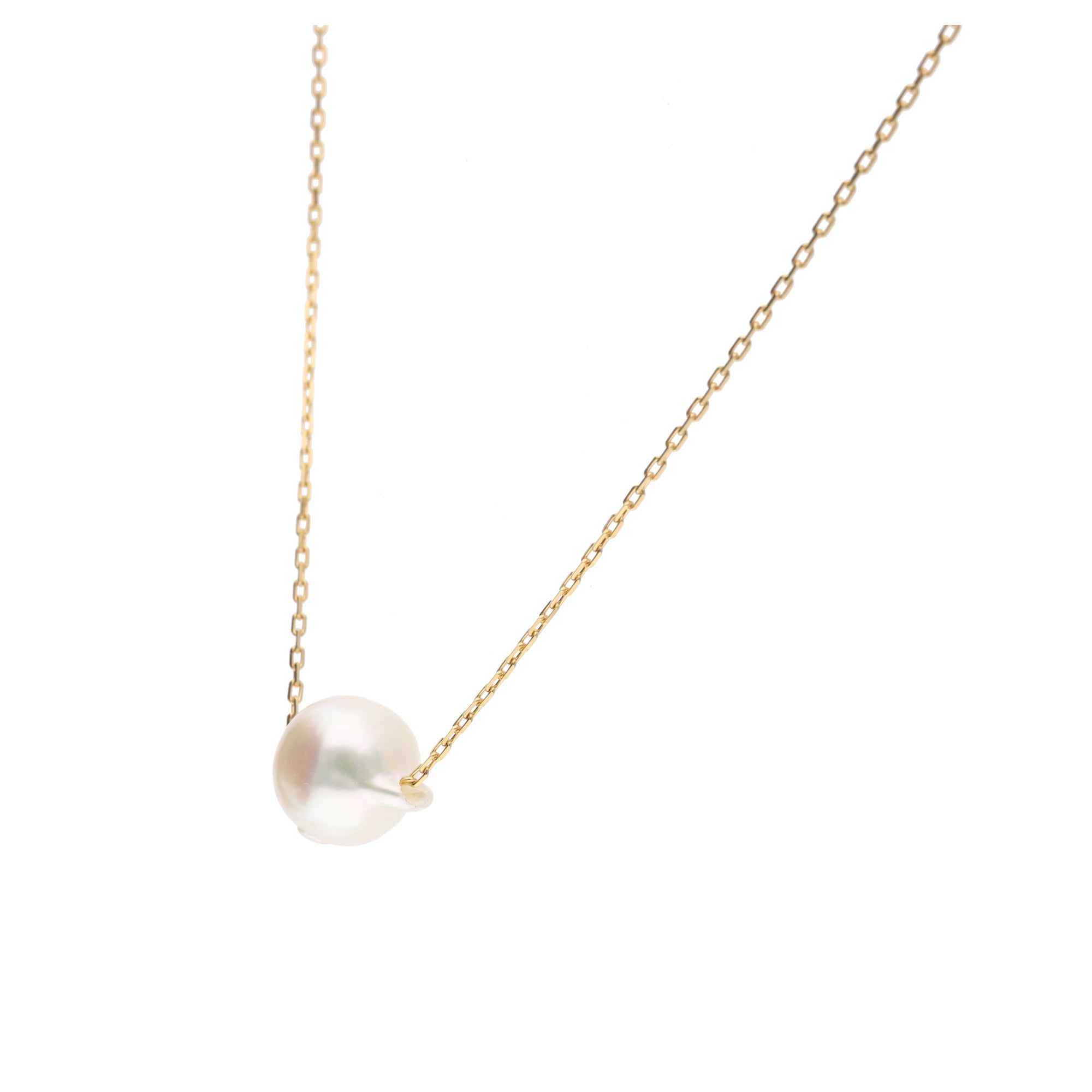 おさかな真珠・ふぐ（無調色アコヤ真珠 7.5-8.9mm A ホワイト系） スルーネックレス（SV925） 世界に一つ #3001