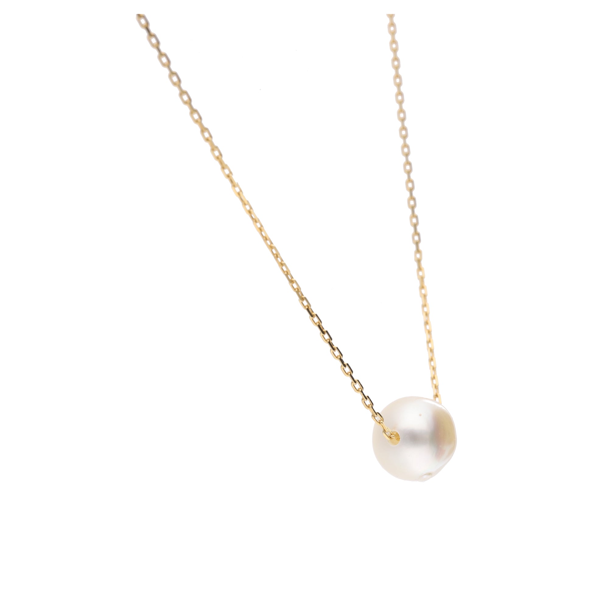 おさかな真珠・ふぐ（無調色アコヤ真珠 7.5-8.9mm A ホワイト系） スルーネックレス（SV925） 世界に一つ #3001