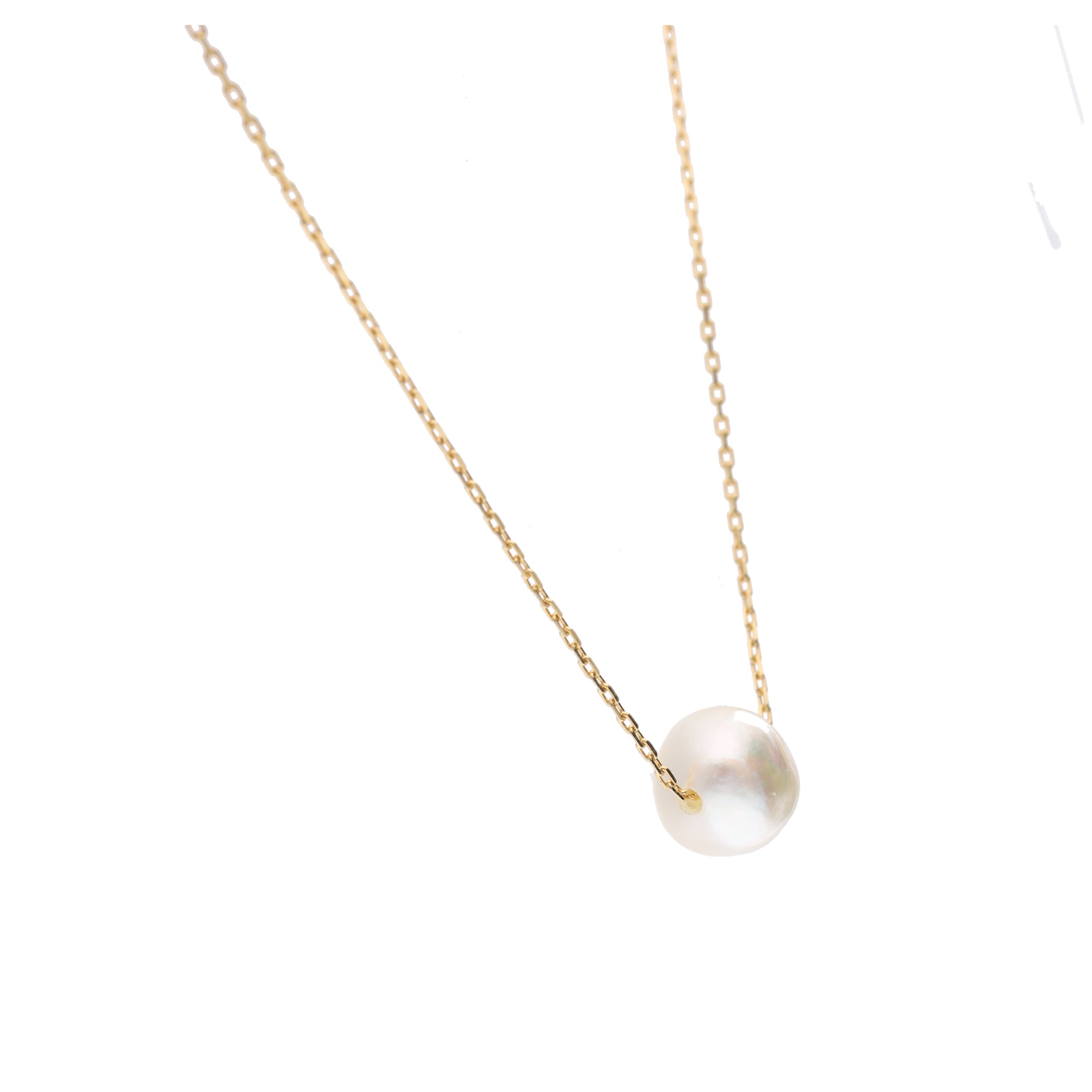 おさかな真珠・ふぐ（無調色アコヤ真珠 7.2-9.3mm A ホワイト系） スルーネックレス（SV925）世界に一つ #3002