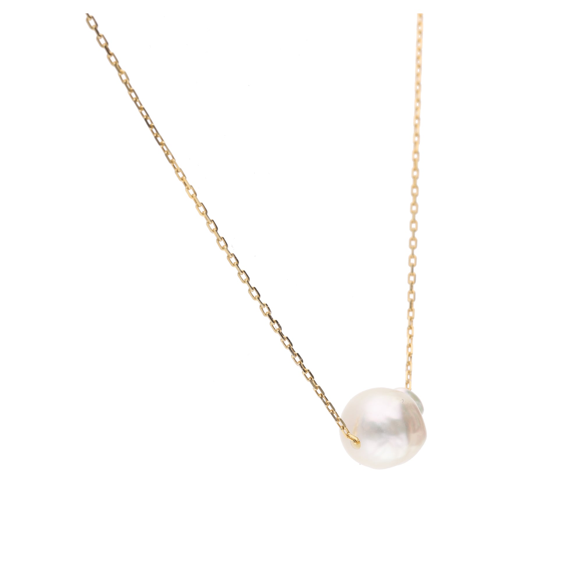 おさかな真珠・ふぐ（無調色アコヤ真珠 7.8-9.6mm A ホワイト系） スルーネックレス（SV925）世界にひとつ #3003