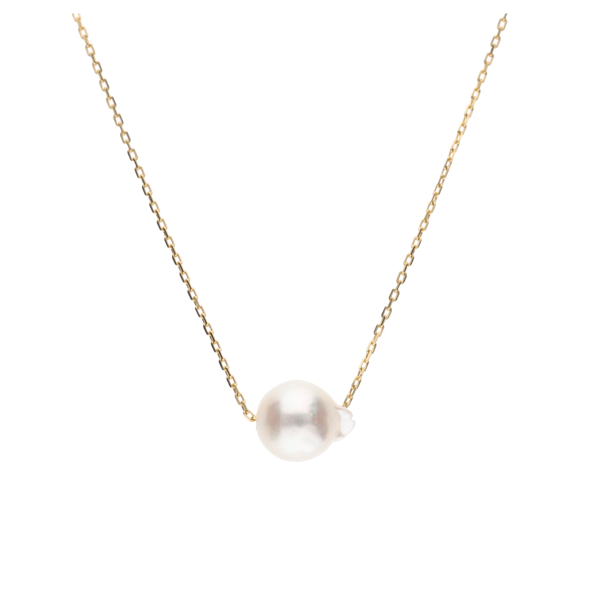 おさかな真珠・ふぐ（無調色アコヤ真珠 7.3-9.0mm A ホワイト系） スルーネックレス（SV925）世界に一つ #3004