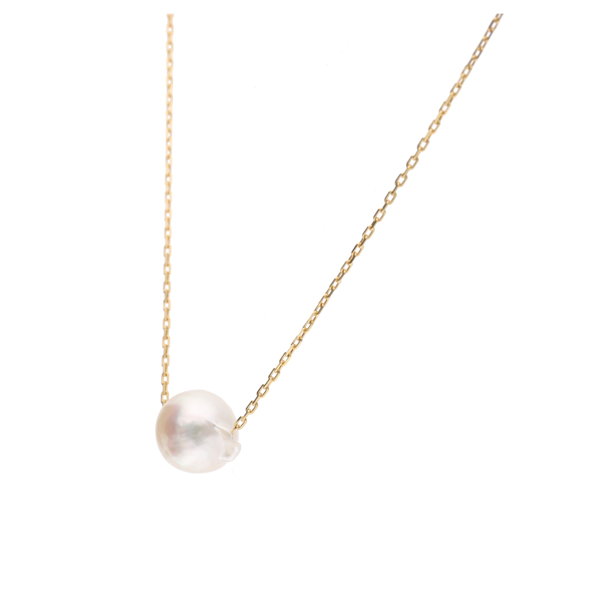 おさかな真珠・ふぐ（無調色アコヤ真珠 7.3-9.0mm A ホワイト系） スルーネックレス（SV925）世界に一つ #3004