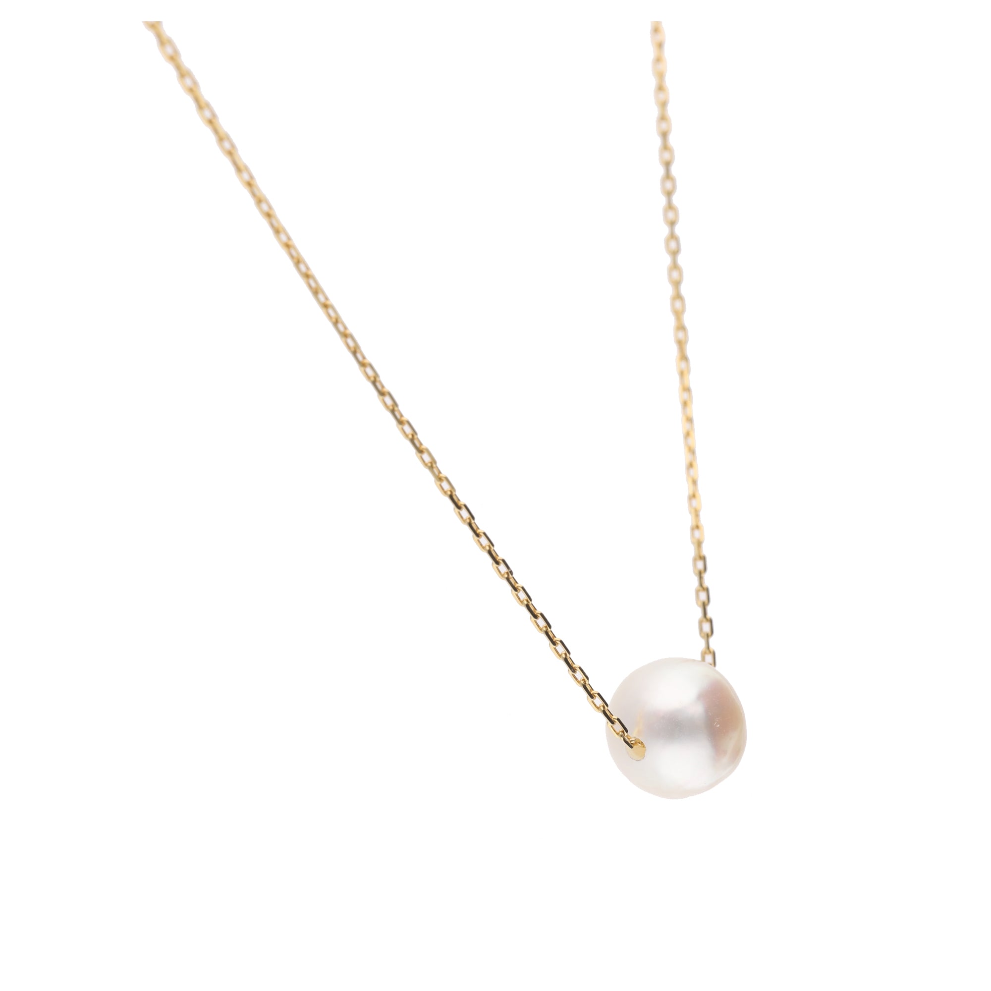 おさかな真珠・ふぐ（無調色アコヤ真珠 7.3-9.0mm A ホワイト系） スルーネックレス（SV925）世界に一つ #3004