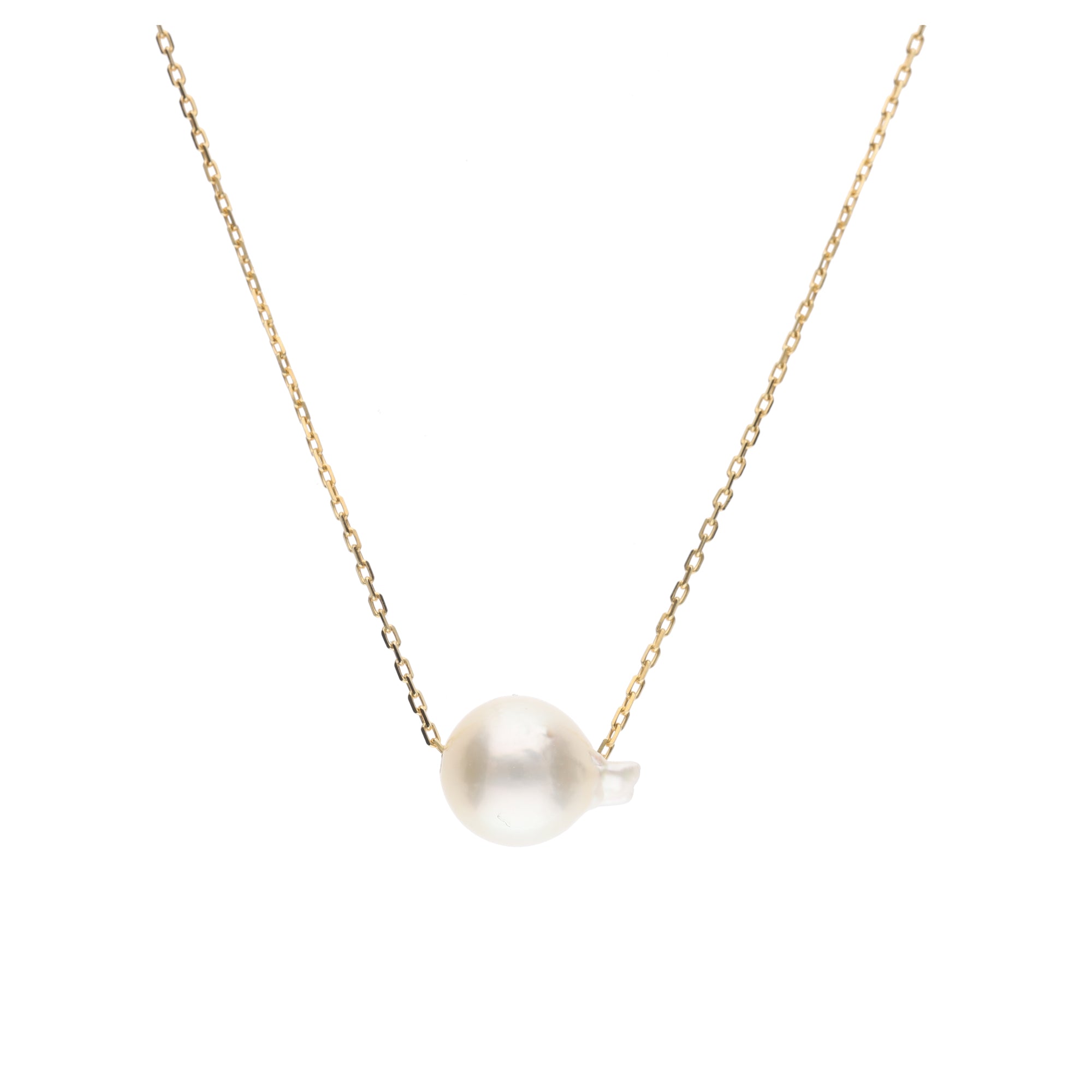 おさかな真珠・ふぐ（無調色アコヤ真珠 7.4-9.8mm A ホワイト系） スルーネックレス（SV925） 世界にひとつ #3005