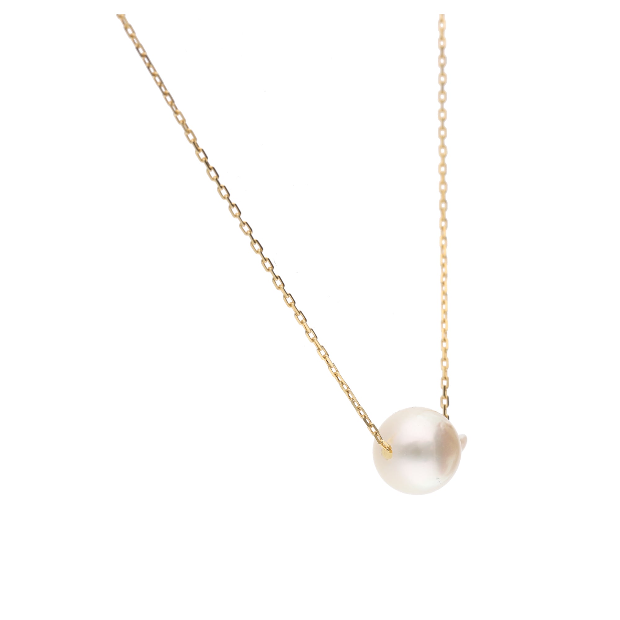 おさかな真珠・ふぐ（無調色アコヤ真珠 7.4-9.8mm A ホワイト系） スルーネックレス（SV925） 世界にひとつ #3005