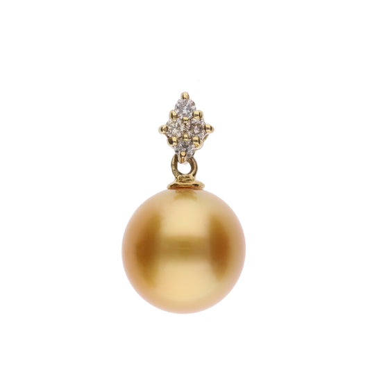 【星菱】ゴールデンパール（白蝶真珠・8mm・セミラウンド系）天然ダイヤモンド K18 イエローゴールド ペンダントトップ