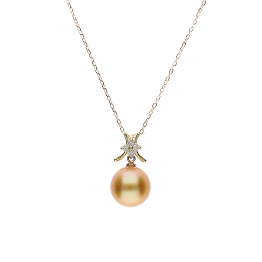 【久遠】ゴールデンパール（白蝶真珠・8.0mm・セミラウンド系）天然ダイヤモンド K18 イエローゴールド ペンダントトップ