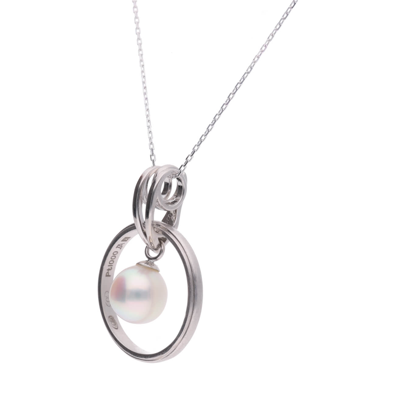 【リフォーム不要】プラチナ・ハートリンク 選べる無調色真珠 8mm Pt900 2way ペンダント Pt850 チェーン付