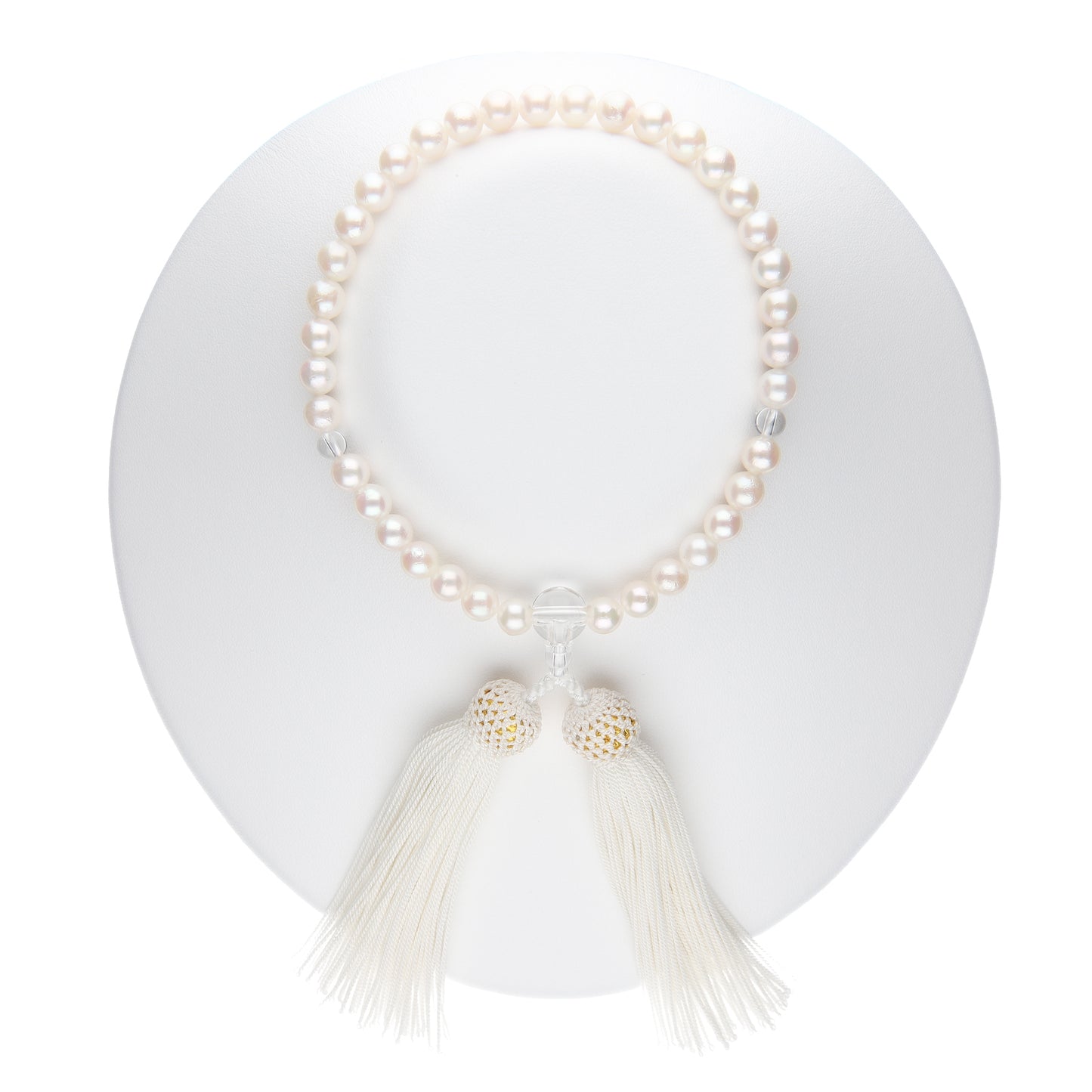 真珠数珠リフォーム｜PS加工・本水晶・正絹房セット（略式念珠／男女兼用）