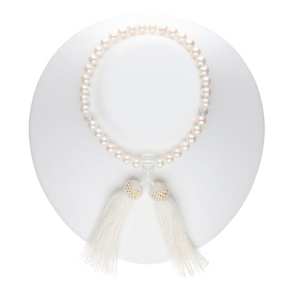 真珠 数珠リフォーム（片手/略式念珠） PS加工・本水晶・正絹房 セット