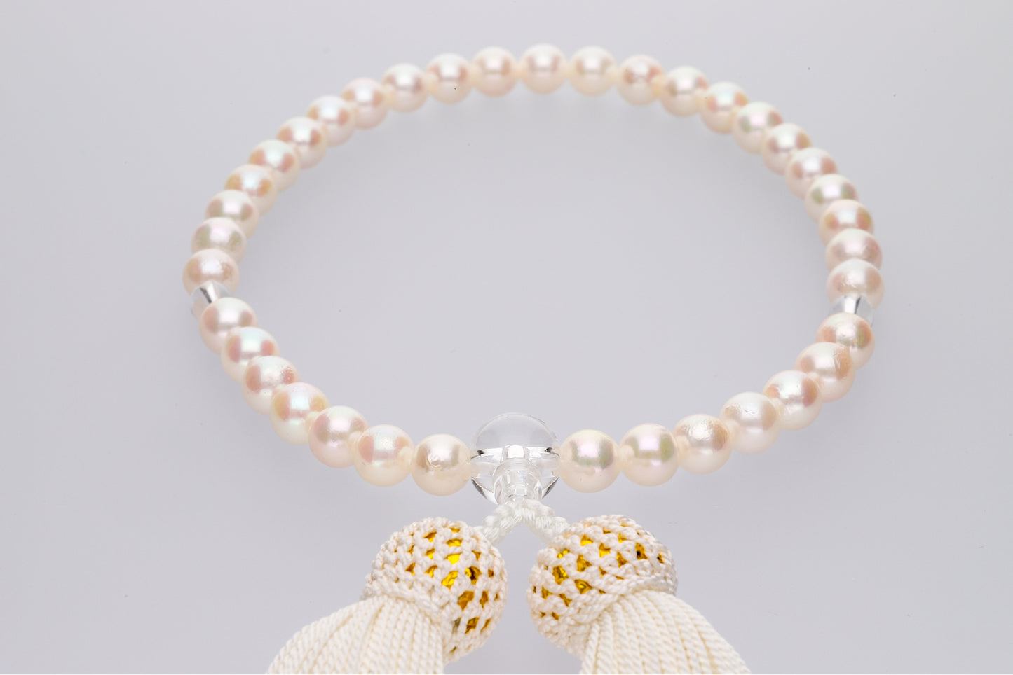 真珠数珠リフォーム｜PS加工・本水晶・正絹房セット（略式念珠／男女兼用）