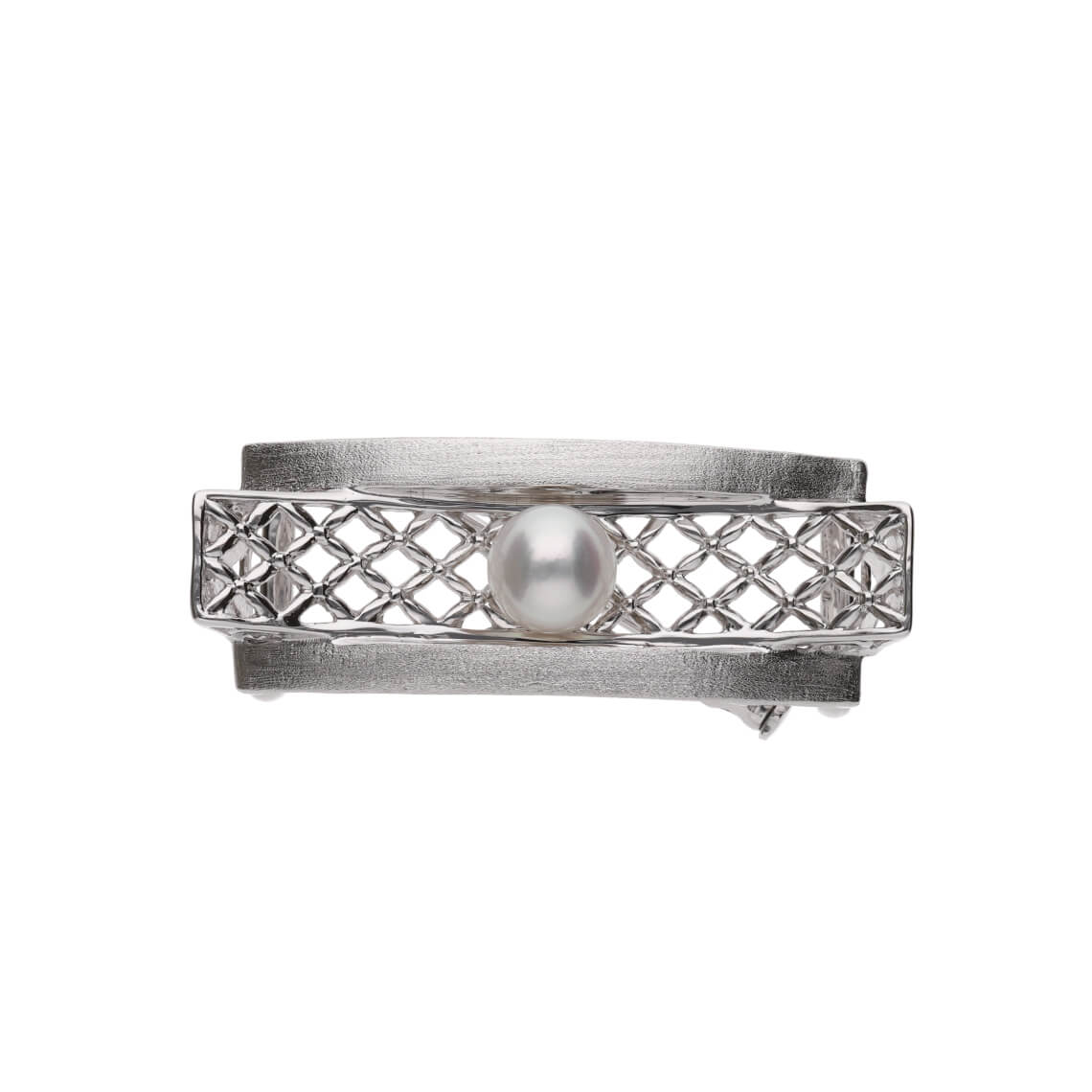 【綾格子】無調色 アコヤ真珠（8.0mm・ラウンド系）SV925 真珠の帯留 兼用 パールブローチ（2WAY）