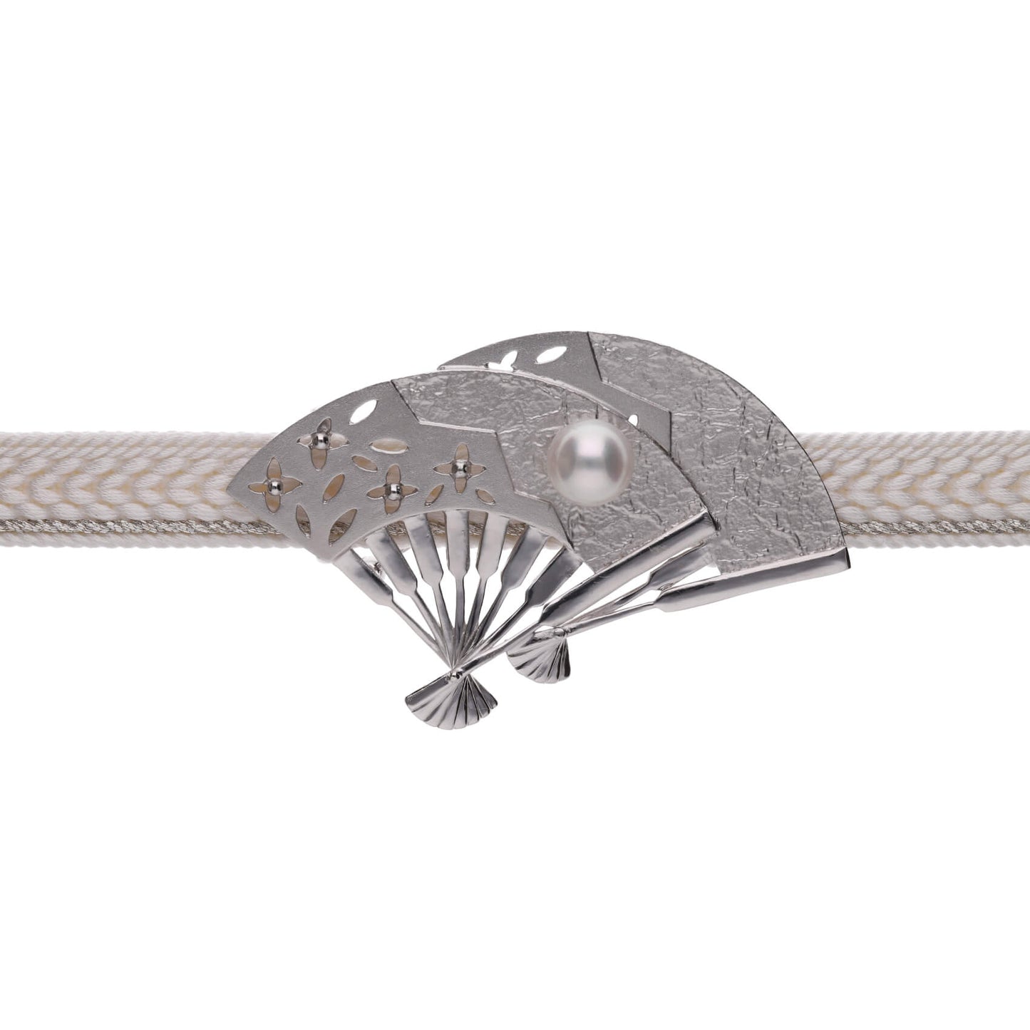 【寿扇】無調色 アコヤパール（8.0mm・ラウンド系）SV925 帯留め 兼用 ブローチ（2WAY）