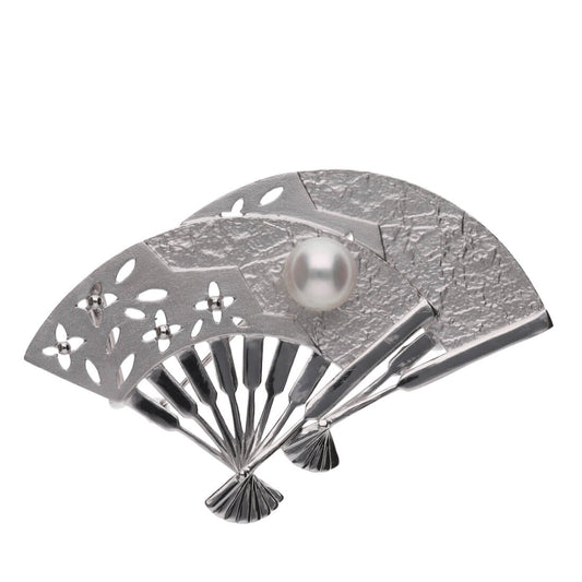 【寿扇】無調色 アコヤパール（8.0mm・ラウンド系）SV925 帯留め 兼用 ブローチ（2WAY）