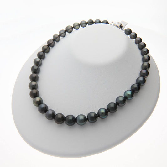 黒蝶真珠（タヒチ） ブラックパールネックレス 2点セット 9.0 -11.8mm  ラウンド系  約43cm