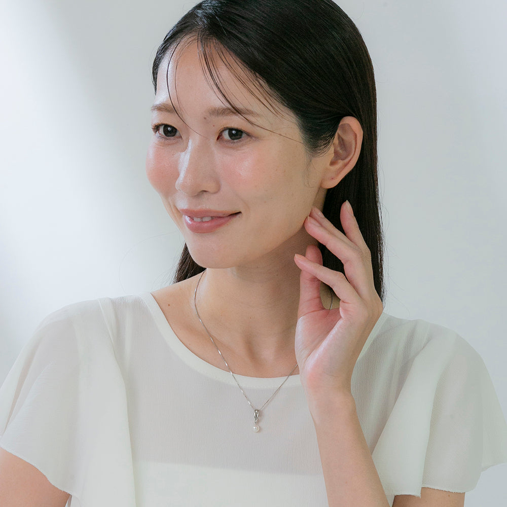 【リフォーム不要】プラチナ・ハートリンク 選べる無調色真珠 8mm Pt900 2way ペンダント Pt850 チェーン付