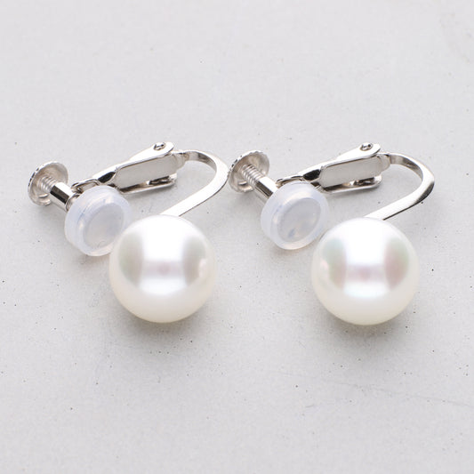 無調色 アコヤ真珠 7.5mm シルバー(SV925）  ネジバネ式 パールイヤリング